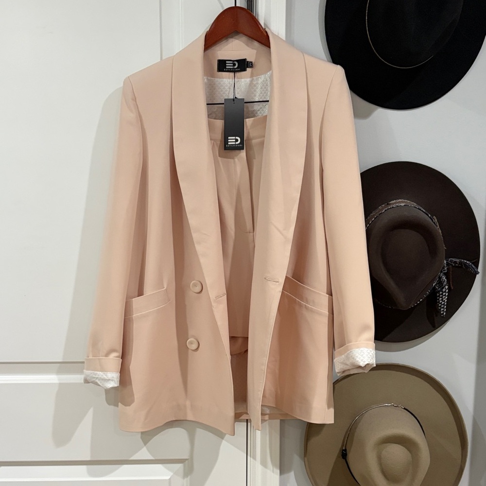 Shorts Blazer Set Blush Pink Double-Breasted Blazer Size M